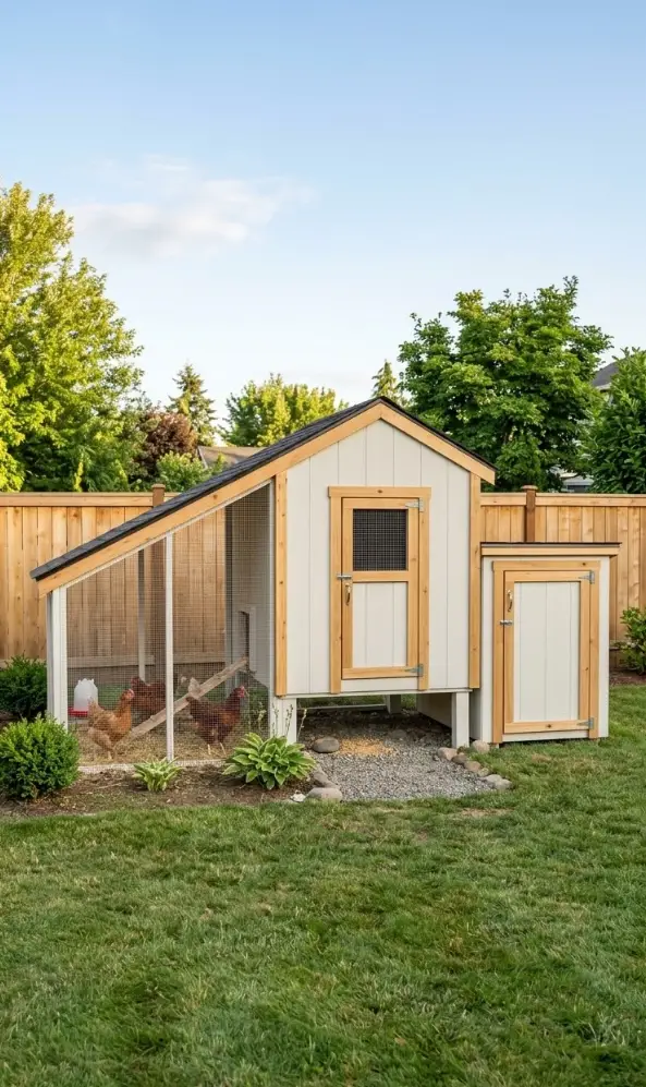 Coop-With-Matching-Feed-Storage-Area 17 Cute Chicken Coop Ideas for Backyards That Are Practical and Pretty
