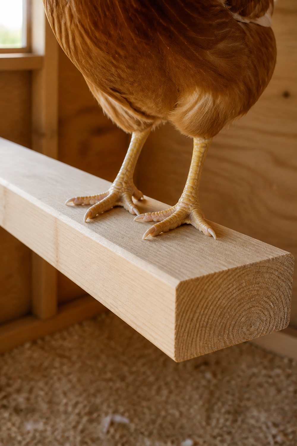 flat-2x4-roost-closeup-vertical Roosting Bars for Chickens: The Right Size, Height, and Materials (Most Coops Get It Wrong)